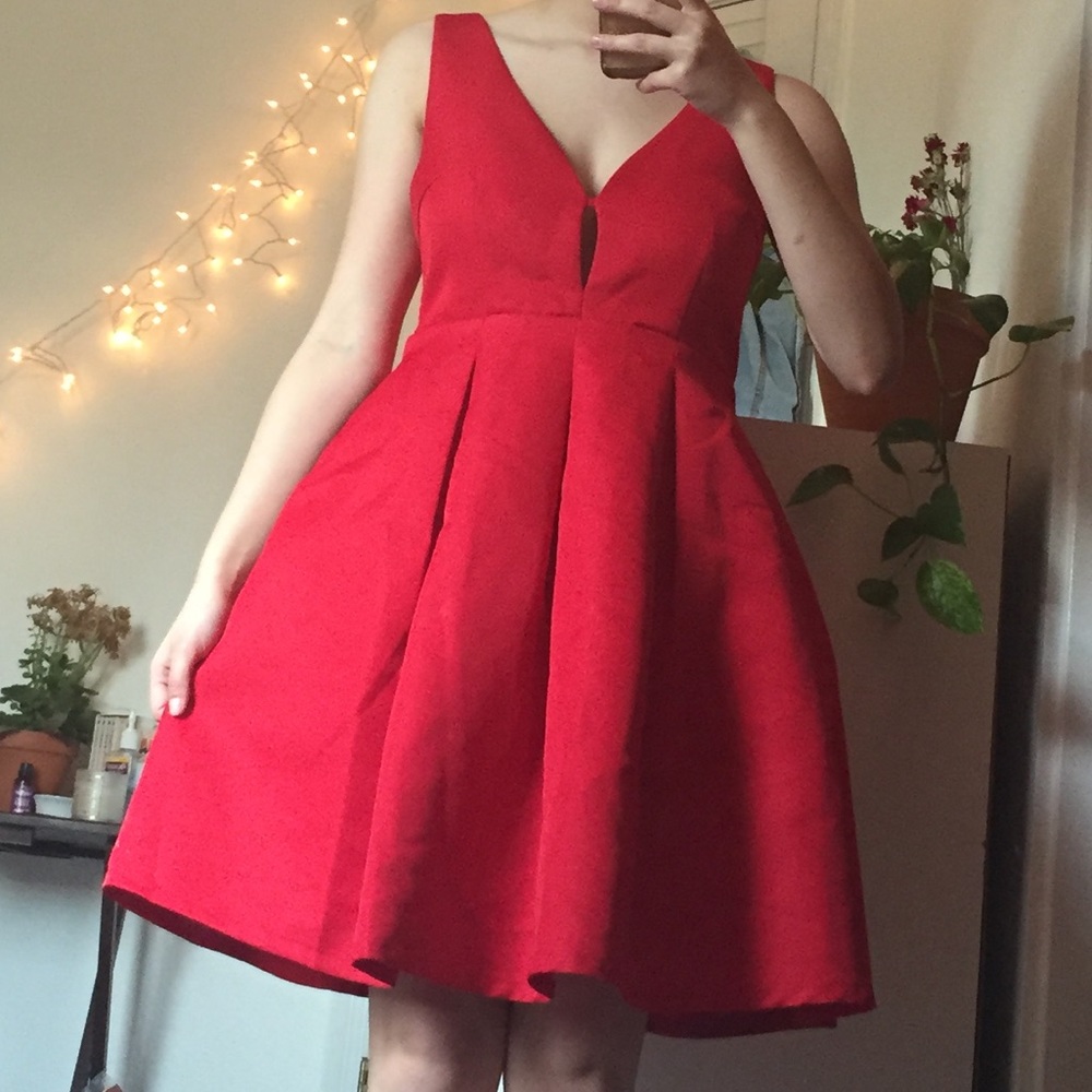 V-Neck A-line Dress with Ruched Skirt